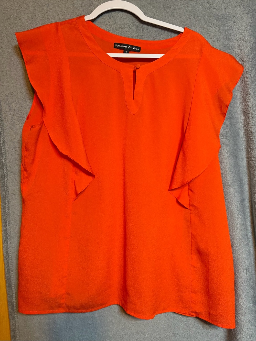 Preston & York Bright Orange Flutter-Sleeve Keyhole Blouse